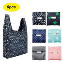 6pcs Plastic Folding Shopping Tote Shoulder Hangbag Washable Reusable Pouch