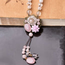 Natural Pink Crystal Sweater Chain Necklace Long Female Classical Ethnic St