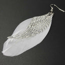 One Pair Women Angel Wing White Feather Dangle Earring Long Earrings Jewelry MO