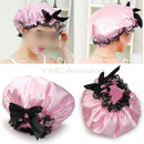 Pink Ribbon Waterproof Elastic Band Lace Bow Hat Hair Bath Shower Bouffant Cap