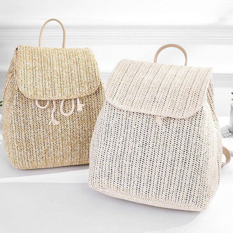 Fashion Straw Woven Backpack Ladies Shoulder Bag Summer Girl Backpack Femal C4Q6