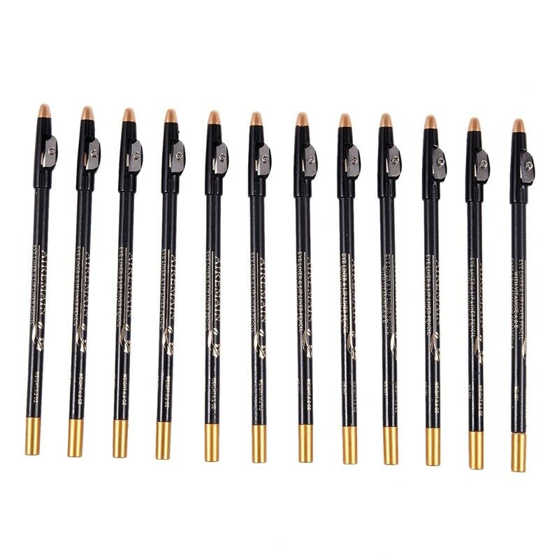 12x Black Lips Eyebrows Eyeliner Pencils + Sharpener Makeup S4R2