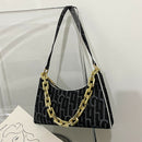 Casual Printed Women Handbag Totes PU Chain Underarm Shoulder Bags (Black) A