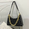 Casual Printed Women Handbag Totes PU Chain Underarm Shoulder Bags (Black) A