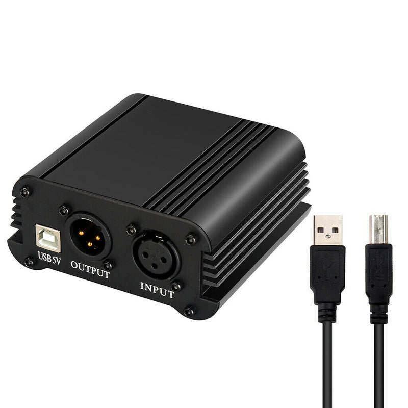48V Phantom Power Supply with USB Cable XLR 3 Pin Mic Audio Cable for Condenser