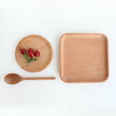 2Pcs Solid Wood Pan Plate Fruit Dishes Saucer Tea Tray Dessert Dinner Plate