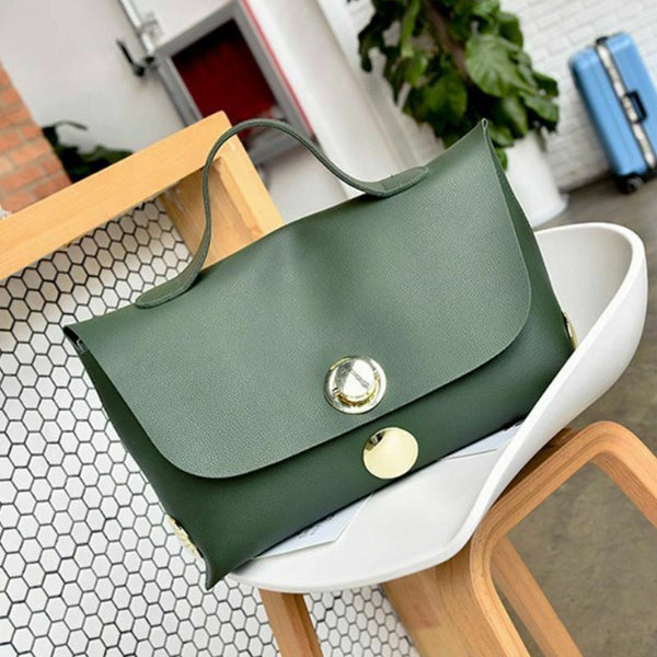 new Boston Handbag Women'S Big Round Button Lock Tote Bag Large Size Elegan H3X2