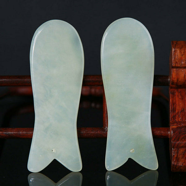 2X Natural Facial Gua Sha Jade Stone Guasha Board Scrape Therapy Massag GKD
