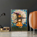 DIY Full Round Diamond Painting Little Witch Cat Wall Picture Rhinestone