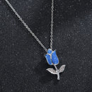 Elegant Blue Fire Opal Flower Pendant Necklace For Women Wedding Jewelry Gifts