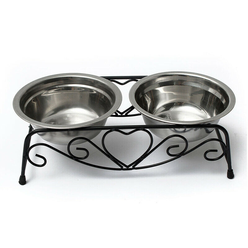 Stainless Double Dog Bowl + medium bowl metal bowl waterer stand