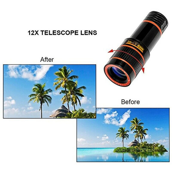 Cell Phone Camera Lens, 12X Zoom Telephoto Universal Clip On Lens Kit for i S4N8