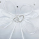 White Double Heart Rhinestone Ring Pillow Wedding Ring Bearer Cushion 20*20