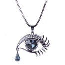 Woman Blue Evil Eye Crystal Rhinestone Teardrop Pendant Chain Necklace Vogue Kw