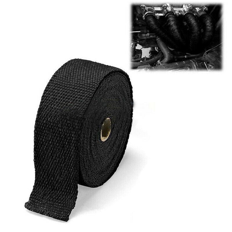 1.5" x 16.5FT Exhaust Header Fiberglass Heat Wrap Tape w/ 4 Steel Ties - Black