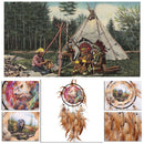 Oil Painting Wolf Totem Dream Catcher Feather Bead Hanging Home Car Decor