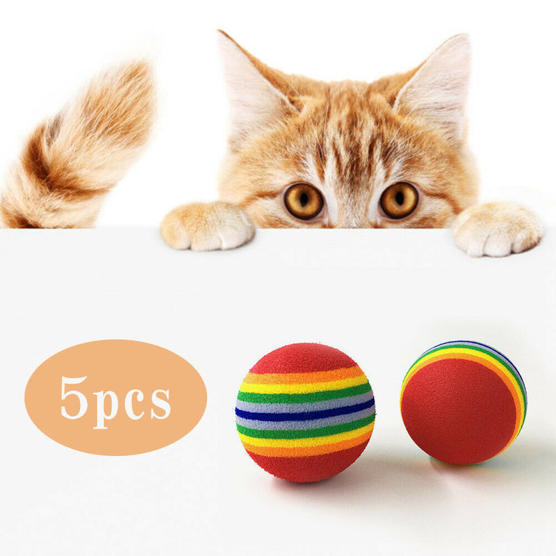 Pet Chewing Toys for Small Cat Dog EVA Scratching Rainbow Ball (5pcs L) A