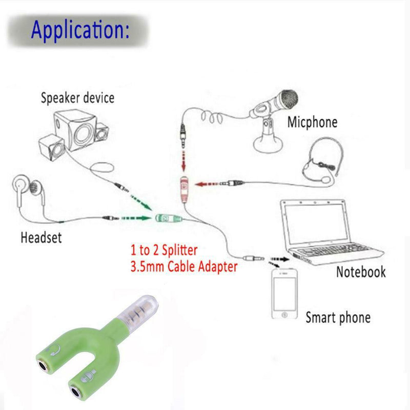3.5mm Stereo Audio Jack Earphone Headphone 2 Way U Splitter Adapter