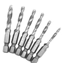 Set of 6Pcs 1/4'' Metric Hex HSS M3-M10 Composite Tap Thread Spiral Drill Bit