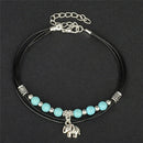 Turquoise Elephant Rope Multi-Layer Handmade Leather Anklet Chain Bracelet W DES