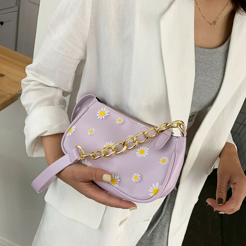 Daisy Handbag Women PU Leather Elegant Shoulder Underarm Totes Bag (Purple) A