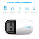 650Mbps USB 2.0 WiFi Dongle 2.4GHz+5.8GHz Wireless Bluetooth 4.2 Adapter