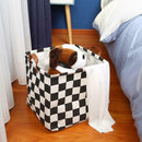 Foldable Canvas Plaid Square Storage Basket Clothes Toys Laundry Container