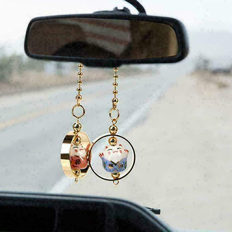 1*Car Rear View Mirror Hanging Decoration Lucky Cat Pendant Auto Car Access L6U2