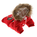 Autumn Winter Pet Dog Horn Buckle Hooded Pocket Thick Warm Coat Red