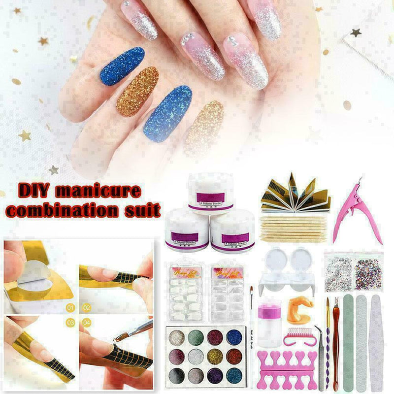1 Set Full Acrylic Powder Nail Art Tool Set Tips Brush Manicure Tool Kit Ne V2O3