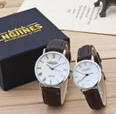 2PCS Fashion Couple High Gloss Glass Leather Belt Watch Set Contains Box