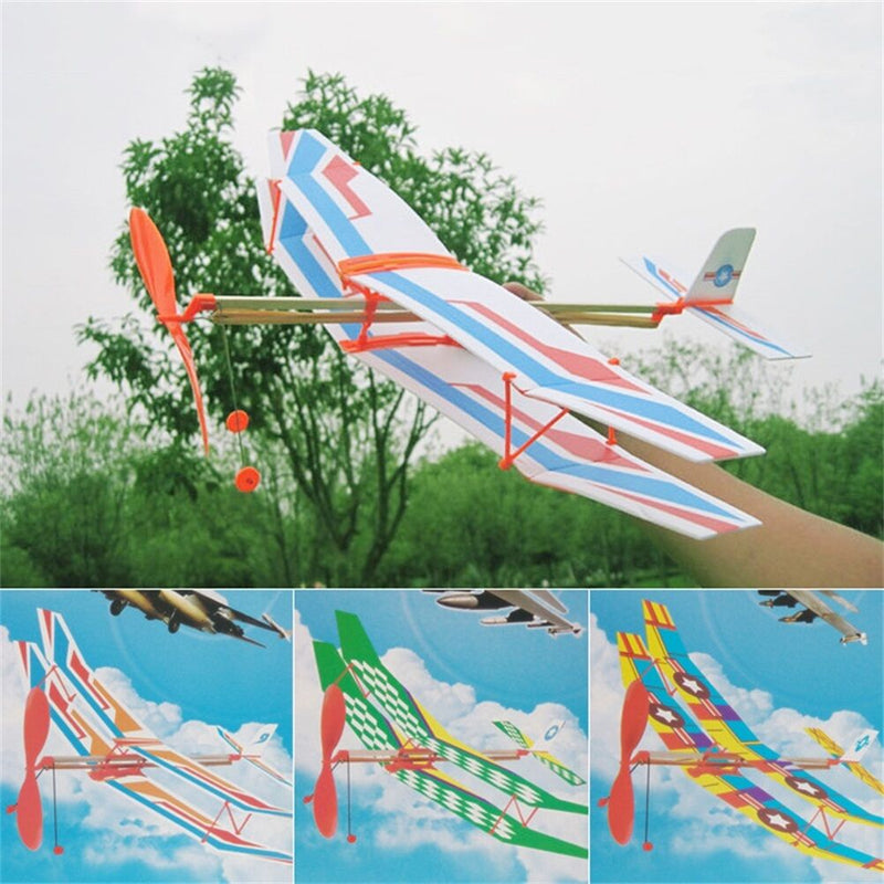 Rubber Band Powered Glider Biplane Assemble Aircraft Plane Kid Education yiS TE