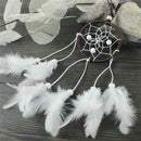 Dream Catcher With White Feather Beads Wall Hanging Decor Craft Car Ornament Hn