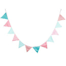 12 Flags Pink Blue Floral Cotton Fabric Bunting Pennant Banner Birthday