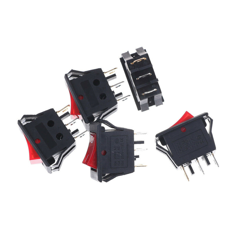 5PCS Red AC15A/250V 20A/125V ON-OFF 2 Position SPST Boat Rocker Switch 3 pins Cy
