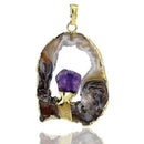 Dedicate Natural Amethyst Agate Irregular Pendant For Necklace Hollow Purple