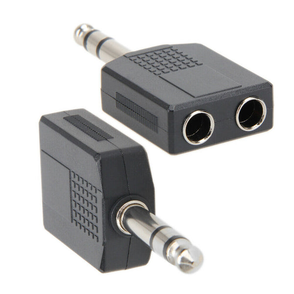Stereo 6.35mm 1/4" 1 Male Plug to 2Mono Female Jack Audio Splitter Adapter K1B