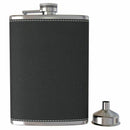 Pocket Hip Flask 8 Oz with Funnel Stainless Steel with Black Leather Wrappe