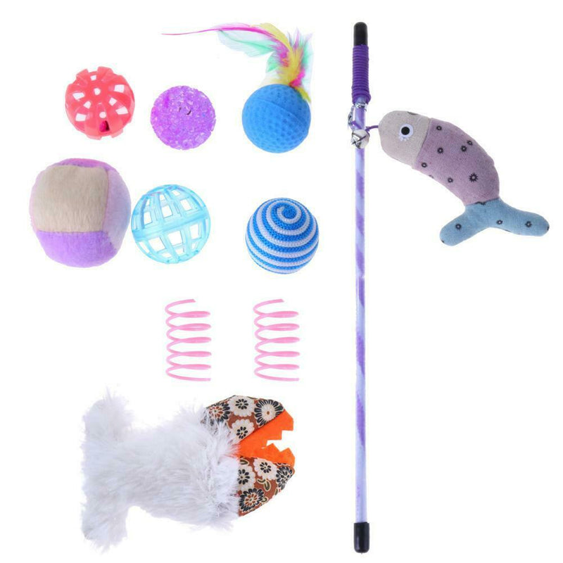10pcs/Set Fish Bell Ball Cat Rod Stick Cat Catcher Teaser Interactive Toys
