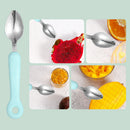 Kitchen Baby Fruit Scoop Stainless Steel Long Handle Sawtooth Spoons (Blue) A