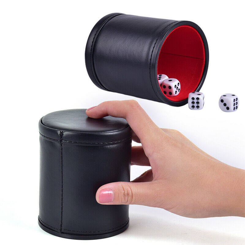 1PC High Quality PU Leather Flannel Mute Dice Cup Of Game Supplies With 5 Dice@