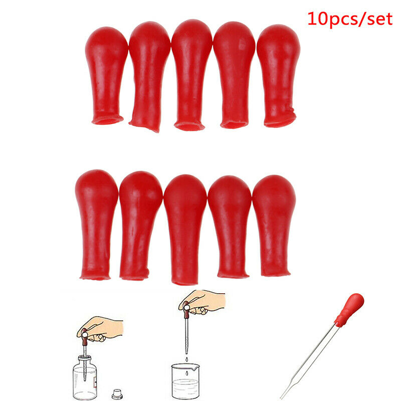 10Pcs Dropper Red Rubber Bulb Head Dropping Bottle Insert Pipette Lab Supplie Ew