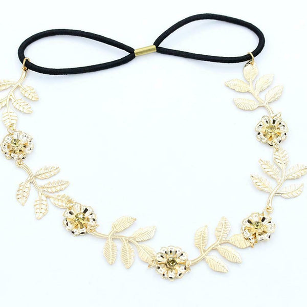 Korean Leaf Flower Headband Beauty Golden Alloy Hair Band Women Jewelry A#S
