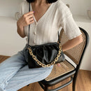 Women Pleated Shoulder Bag Chain Totes PU Cloud Messenger Handbag (Black)