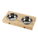 Raised Pet Bowls for Cats Dogs Bamboo Elevated Pet Feeder Stainless 2 Bowls