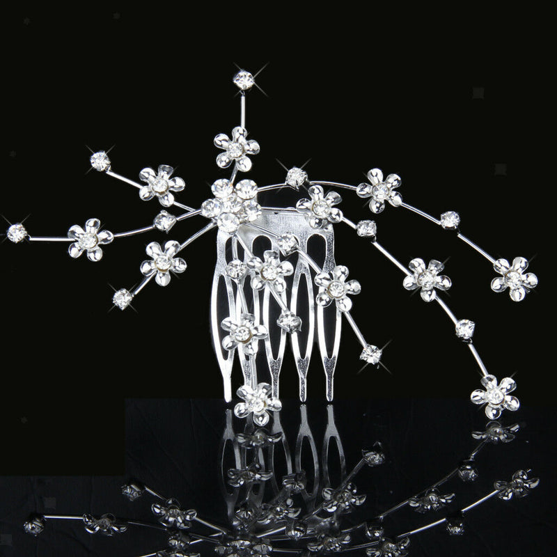 Bridesmaid Crystal Flower Hair Slide Comb Wedding Tiara Headpiece Jewelry