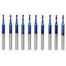 2X(10Pcs 3.175Mm Shank Blue Coated Spiral Flat End Mills Two Flute Cnc Mill