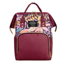 Mummy Maternity Backpacks Plant Print Baby Diaper Shoulder Bags (Purple) A