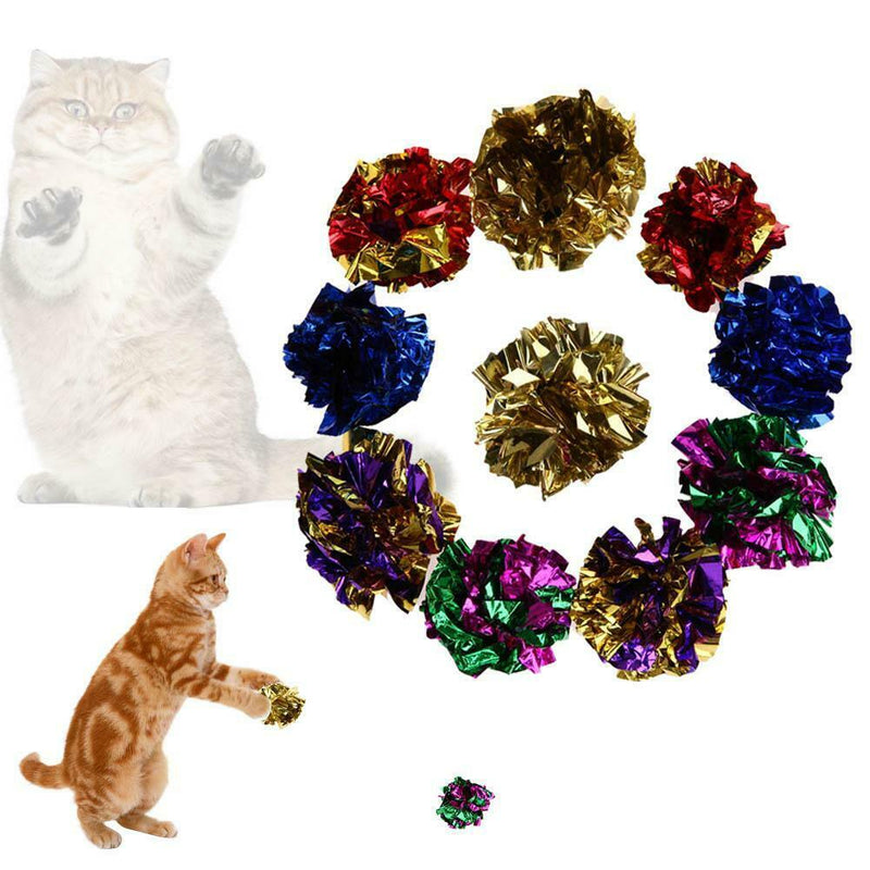 12Pcs Mylar Cats Pet Toys Balls Crinkle Sound Shiny Ring Paper Kitten Play Balls