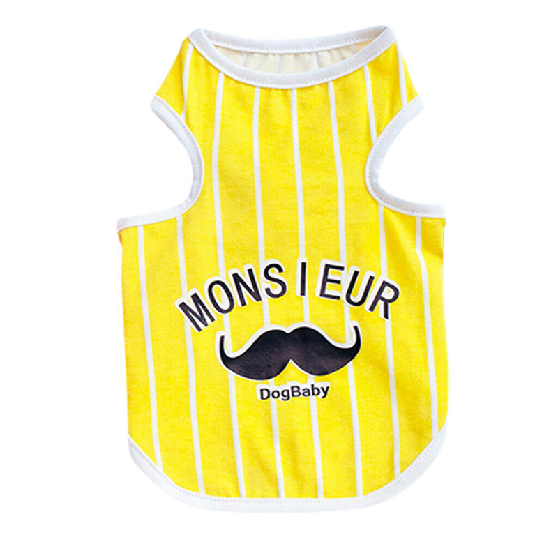 Moustache Pattern Pet Puppy Dog Cat Pet Clothes Dress Vest T Shirt Yellow L